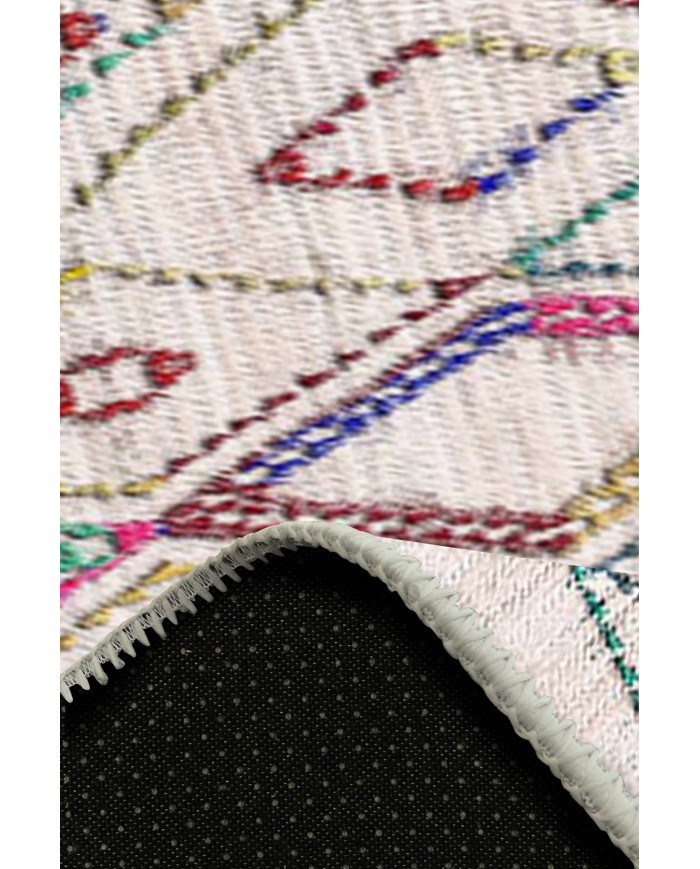 Tangiri Morocco Desenli Pamuk Tabanlı Yıkanabilen Kaydırmaz Antibakteriyel Şönil Salon Halısı