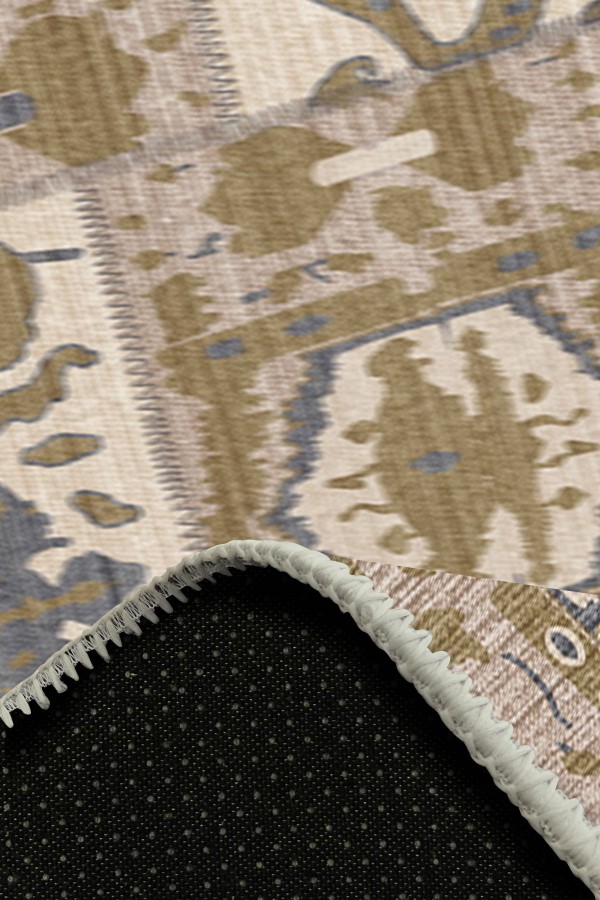 Thorn Patchwork Desenli Pamuk Tabanlı Yıkanabilen Kaydırmaz Antibakteriyel Şönil Salon Halısı