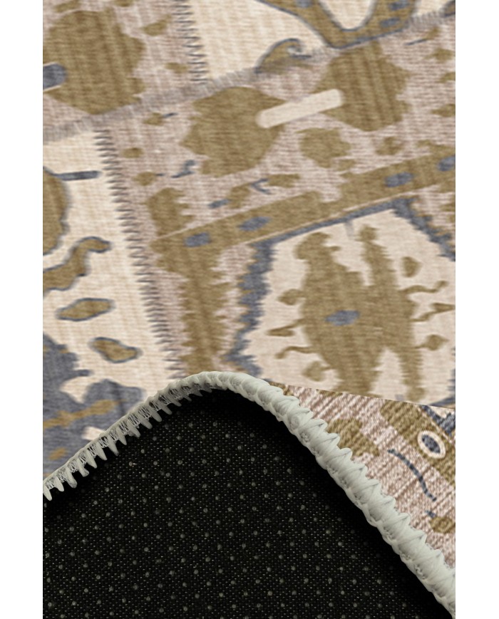 Thorn Patchwork Desenli Pamuk Tabanlı Yıkanabilen Kaydırmaz Antibakteriyel Şönil Salon Halısı