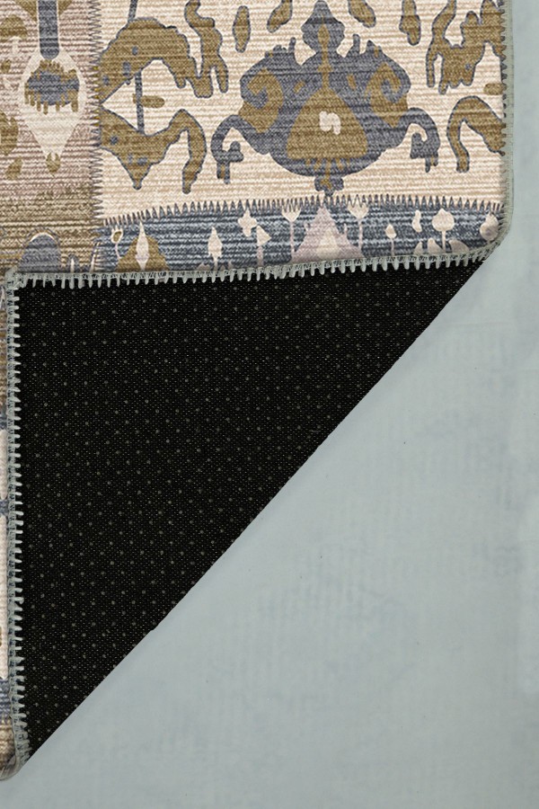 Thorn Patchwork Desenli Pamuk Tabanlı Yıkanabilen Kaydırmaz Antibakteriyel Şönil Salon Halısı