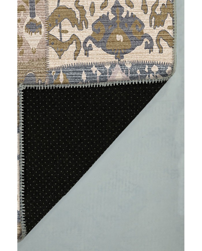 Thorn Patchwork Desenli Pamuk Tabanlı Yıkanabilen Kaydırmaz Antibakteriyel Şönil Salon Halısı