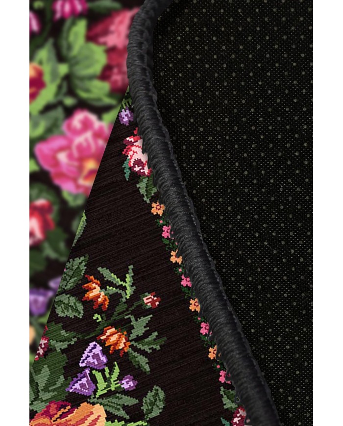 Talmaz Karabağ Desenli Pamuk Tabanlı Yıkanabilen Kaydırmaz Antibakteriyel Şönil Salon Halısı