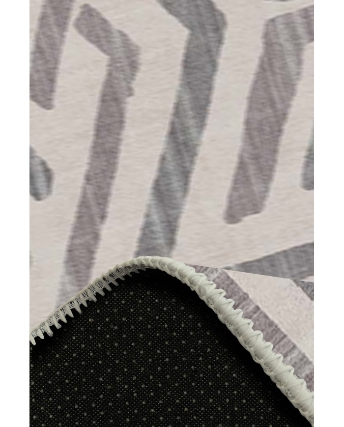 Tampere Geometrik Desenli Pamuk Tabanlı Yıkanabilen Kaydırmaz Antibakteriyel Şönil Salon Halısı