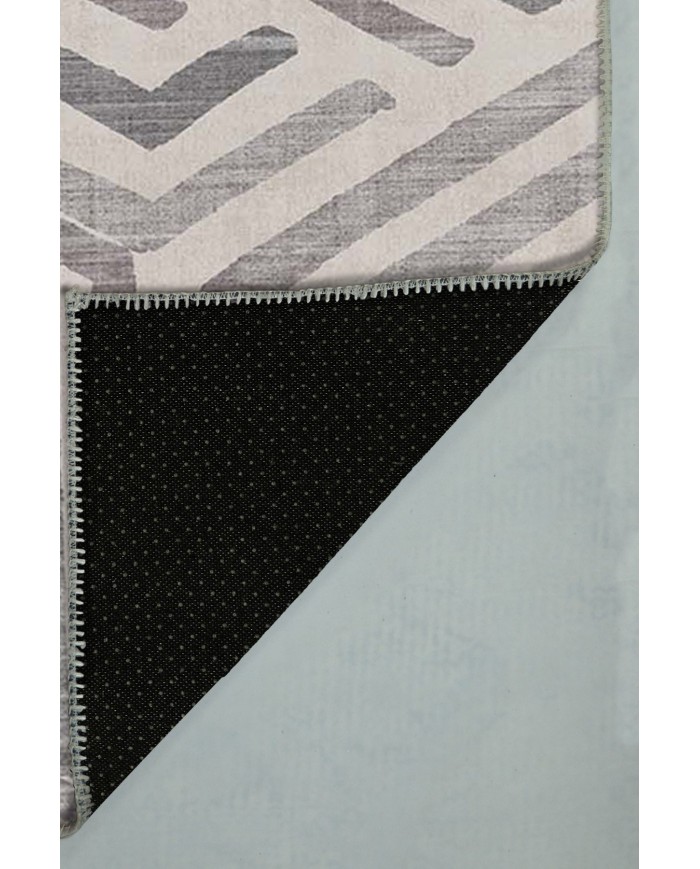 Tampere Geometrik Desenli Pamuk Tabanlı Yıkanabilen Kaydırmaz Antibakteriyel Şönil Salon Halısı