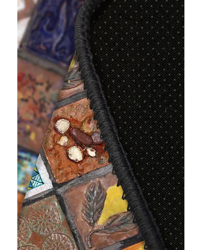 Superlonga Desenli Pamuk Tabanlı Yıkanabilen Kaydırmaz Antibakteriyel Şönil Salon Halısı