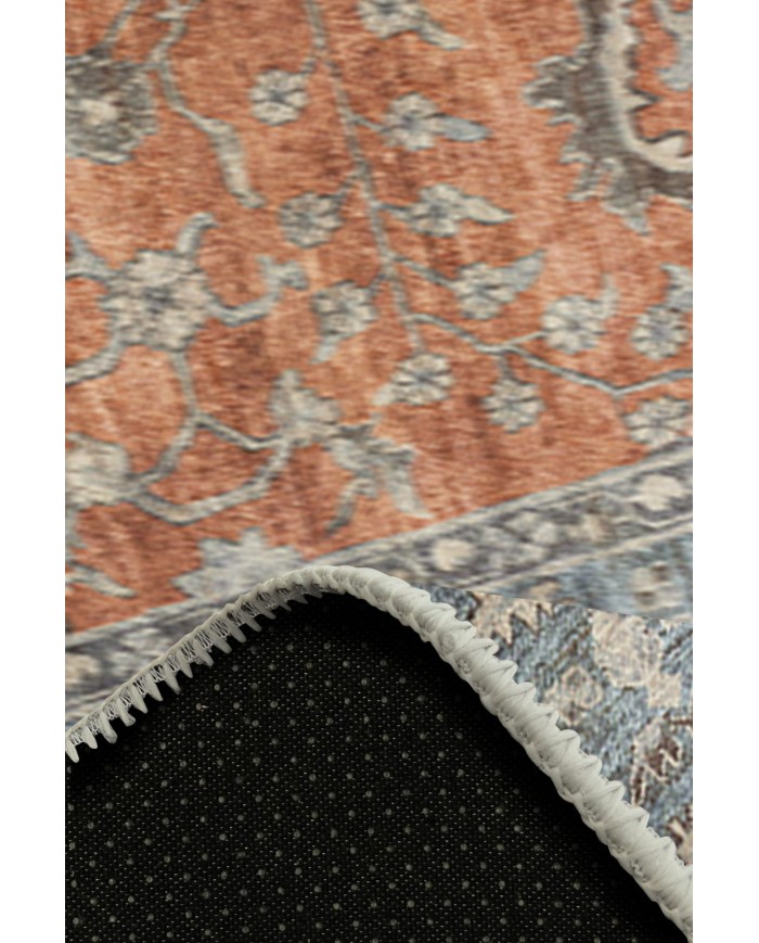 Soleil Desenli Pamuk Tabanlı Yıkanabilen Kaydırmaz Antibakteriyel Şönil Salon Halısı