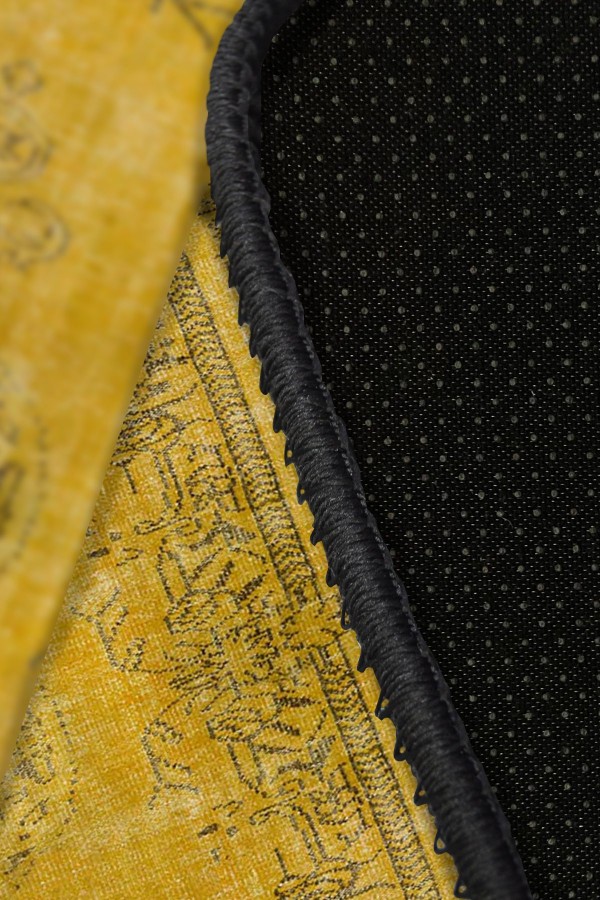 Sanepe Eskitme Desenli Pamuk Tabanlı Yıkanabilen Kaydırmaz Antibakteriyel Şönil Salon Halısı