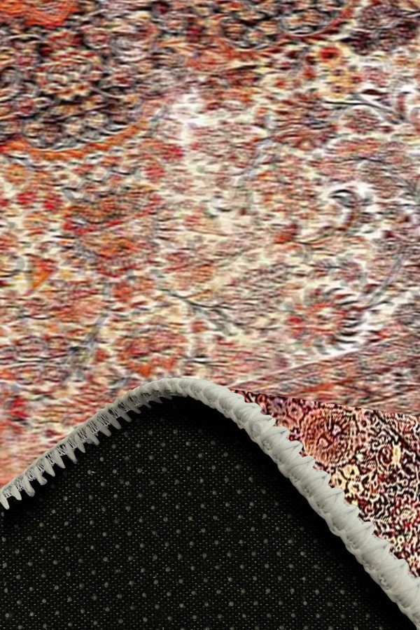 Root Eskitme Desenli Pamuk Tabanlı Yıkanabilen Kaydırmaz Antibakteriyel Şönil Salon Halısı