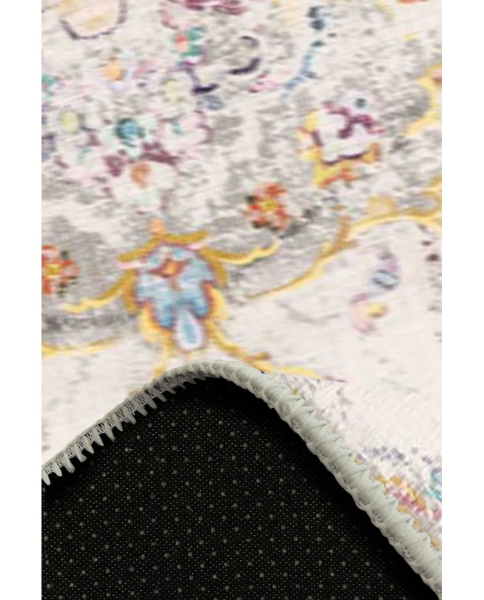 Renne Desenli Pamuk Tabanlı Yıkanabilen Kaydırmaz Antibakteriyel Şönil Salon Halısı