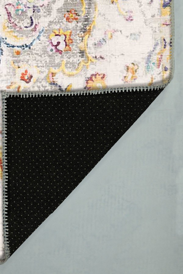 Renne Desenli Pamuk Tabanlı Yıkanabilen Kaydırmaz Antibakteriyel Şönil Salon Halısı