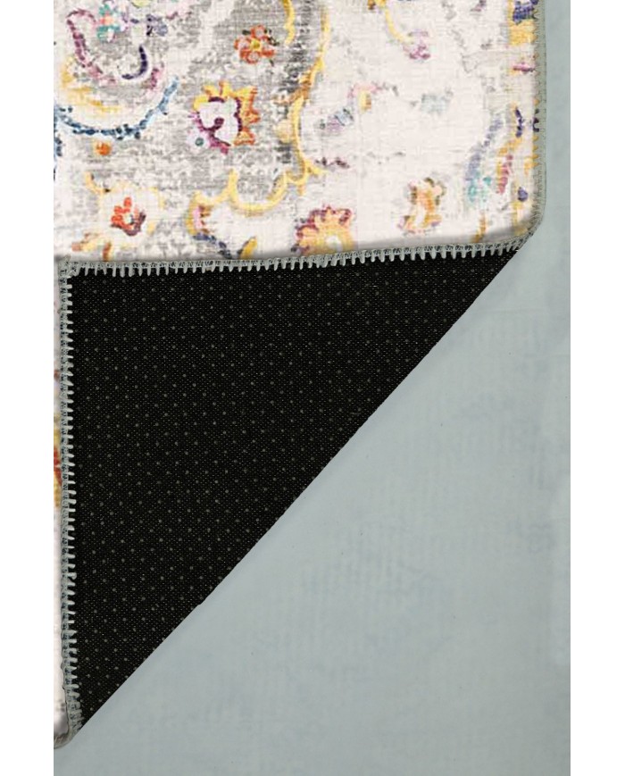 Renne Desenli Pamuk Tabanlı Yıkanabilen Kaydırmaz Antibakteriyel Şönil Salon Halısı