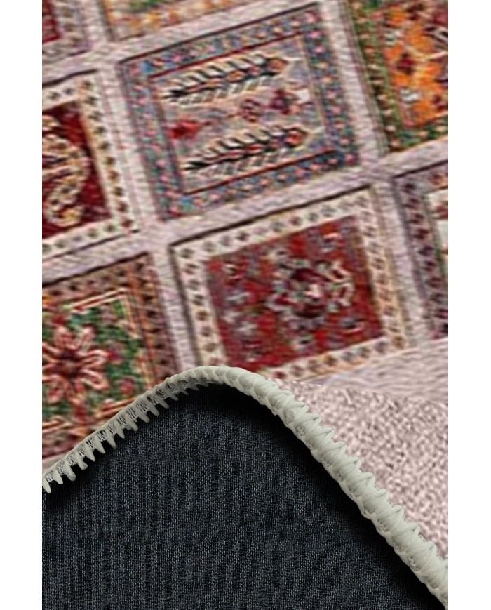 Puzzle Eskitme Desenli Pamuk Tabanlı Yıkanabilen Kaydırmaz Antibakteriyel Şönil Salon Halısı