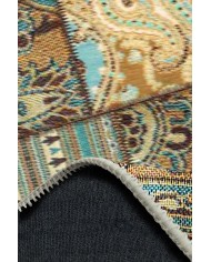 Node Patchwork Desenli Pamuk Tabanlı Yıkanabilen Kaydırmaz Antibakteriyel Şönil Salon Halısı