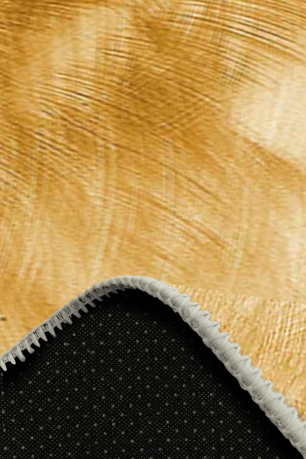 Nigra-Hardal Desenli Pamuk Tabanlı Yıkanabilen Kaydırmaz Antibakteriyel Şönil Salon Halısı