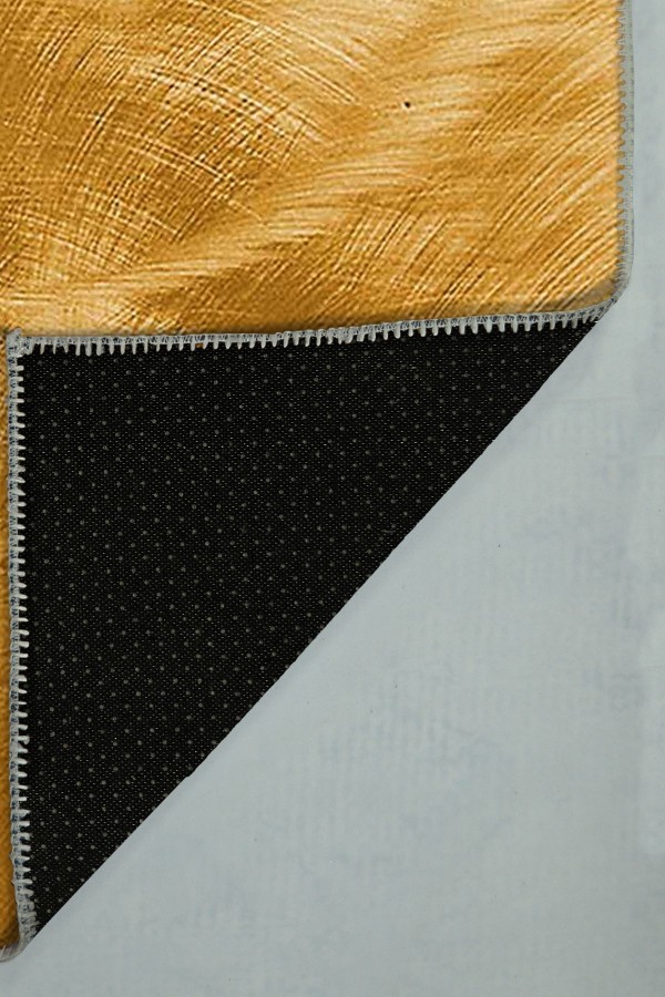 Nigra-Hardal Desenli Pamuk Tabanlı Yıkanabilen Kaydırmaz Antibakteriyel Şönil Salon Halısı