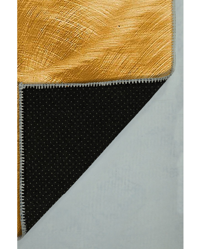 Nigra-Hardal Desenli Pamuk Tabanlı Yıkanabilen Kaydırmaz Antibakteriyel Şönil Salon Halısı