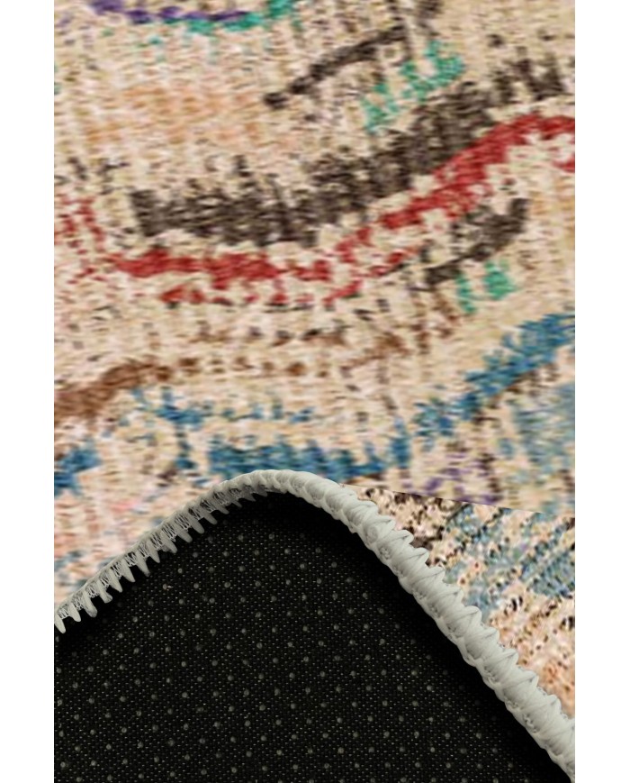 Nador-Morocco Desenli Pamuk Tabanlı Yıkanabilen Kaydırmaz Antibakteriyel Şönil Salon Halısı