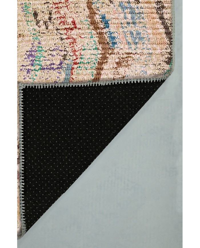 Nador-Morocco Desenli Pamuk Tabanlı Yıkanabilen Kaydırmaz Antibakteriyel Şönil Salon Halısı