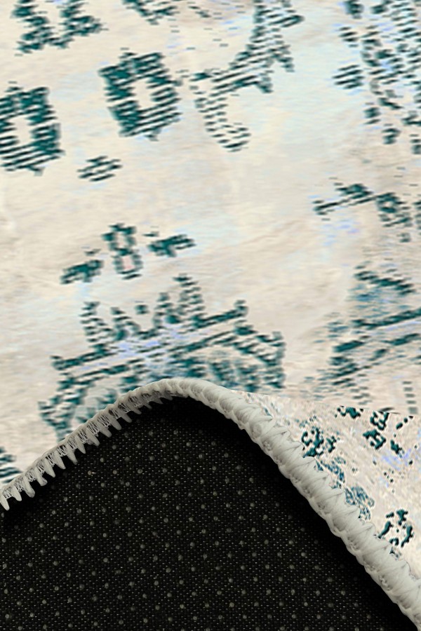 Moss Eskitme Desenli Pamuk Tabanlı Yıkanabilen Kaydırmaz Antibakteriyel Şönil Salon Halısı