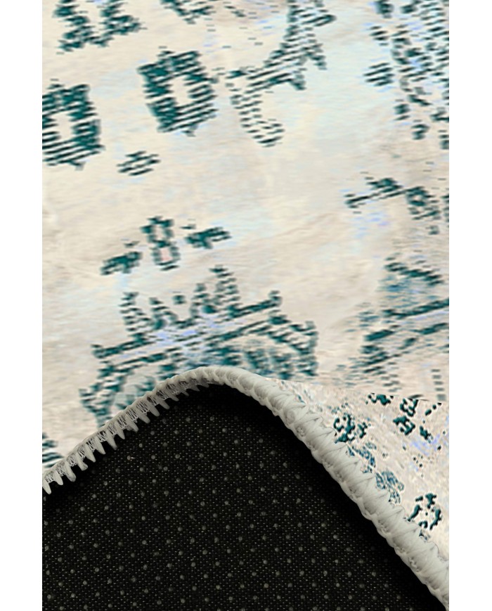 Moss Eskitme Desenli Pamuk Tabanlı Yıkanabilen Kaydırmaz Antibakteriyel Şönil Salon Halısı