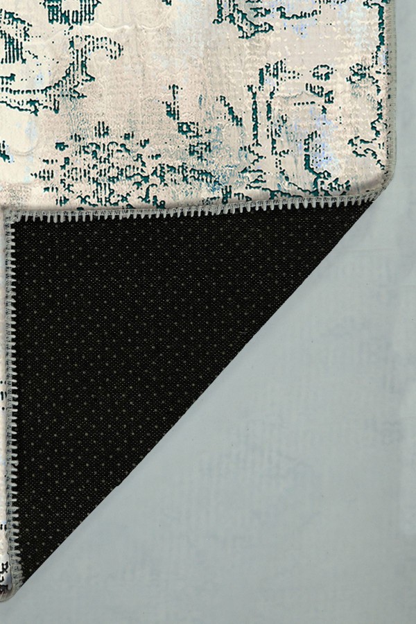 Moss Eskitme Desenli Pamuk Tabanlı Yıkanabilen Kaydırmaz Antibakteriyel Şönil Salon Halısı