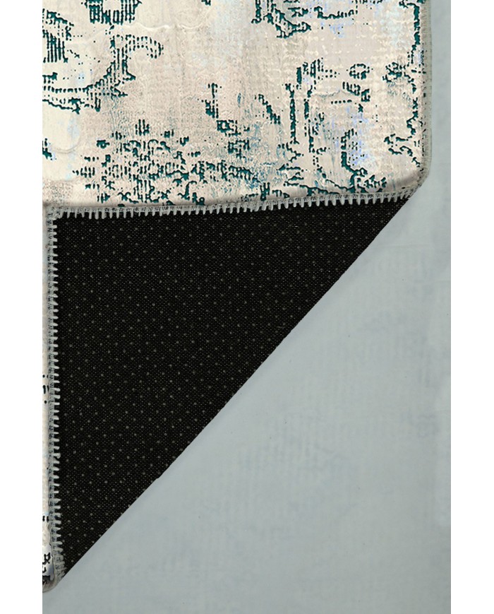 Moss Eskitme Desenli Pamuk Tabanlı Yıkanabilen Kaydırmaz Antibakteriyel Şönil Salon Halısı