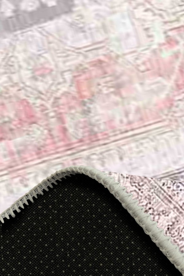 Moeno Kilim Desenli Pamuk Tabanlı Yıkanabilen Kaydırmaz Antibakteriyel Şönil Salon Halısı
