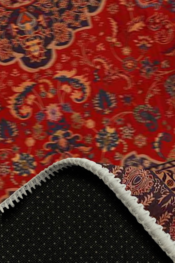 Marigold Eskitme Desenli Pamuk Tabanlı Yıkanabilen Kaydırmaz Antibakteriyel Şönil Salon Halısı