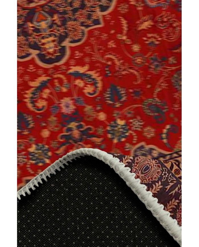 Marigold Eskitme Desenli Pamuk Tabanlı Yıkanabilen Kaydırmaz Antibakteriyel Şönil Salon Halısı