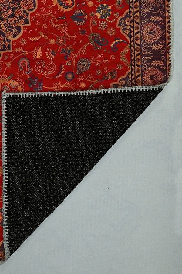 Marigold Eskitme Desenli Pamuk Tabanlı Yıkanabilen Kaydırmaz Antibakteriyel Şönil Salon Halısı