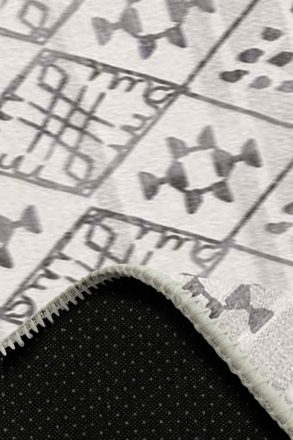 Malmö İskandinav Desenli Pamuk Tabanlı Yıkanabilen Kaydırmaz Antibakteriyel Şönil Salon Halısı