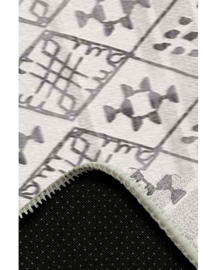 Malmö İskandinav Desenli Pamuk Tabanlı Yıkanabilen Kaydırmaz Antibakteriyel Şönil Salon Halısı