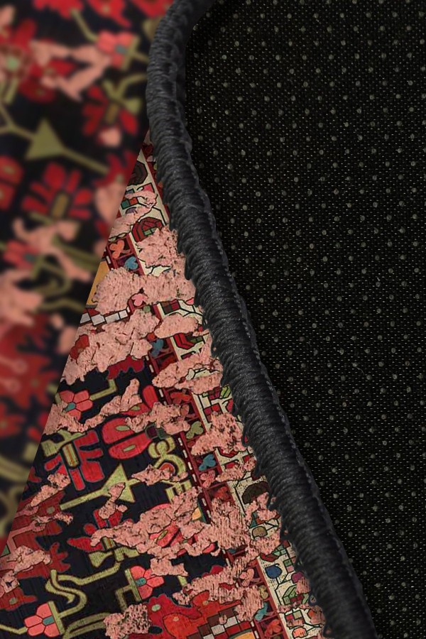 Serena Eskitme Desenli Pamuk Tabanlı Yıkanabilen Kaydırmaz Antibakteriyel Şönil Salon Halısı