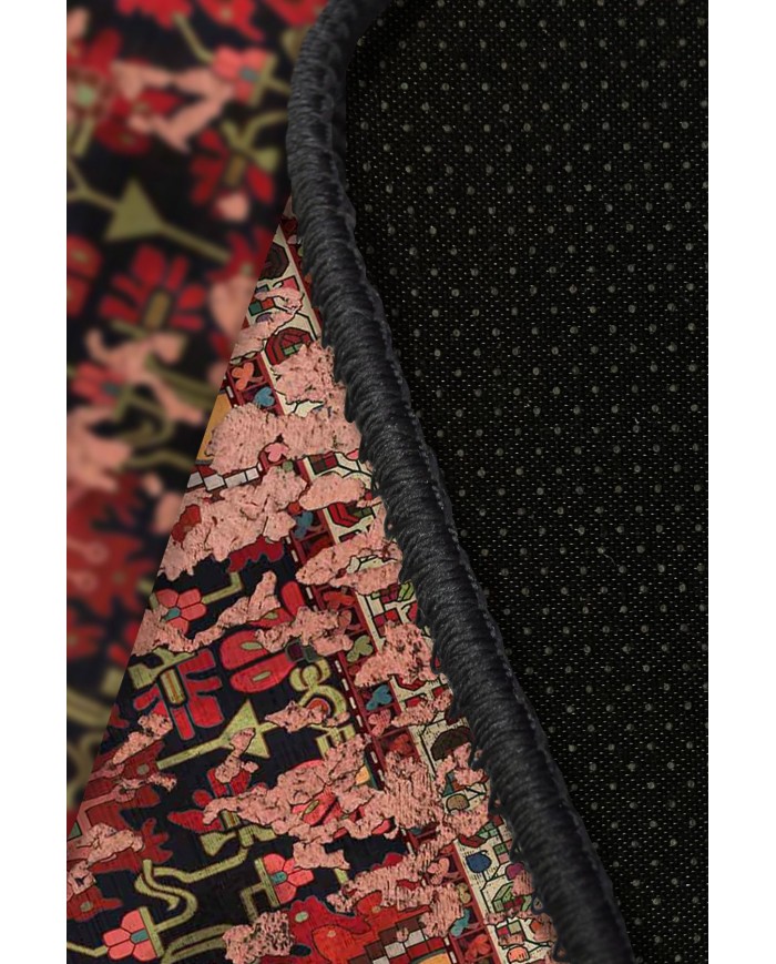 Serena Eskitme Desenli Pamuk Tabanlı Yıkanabilen Kaydırmaz Antibakteriyel Şönil Salon Halısı