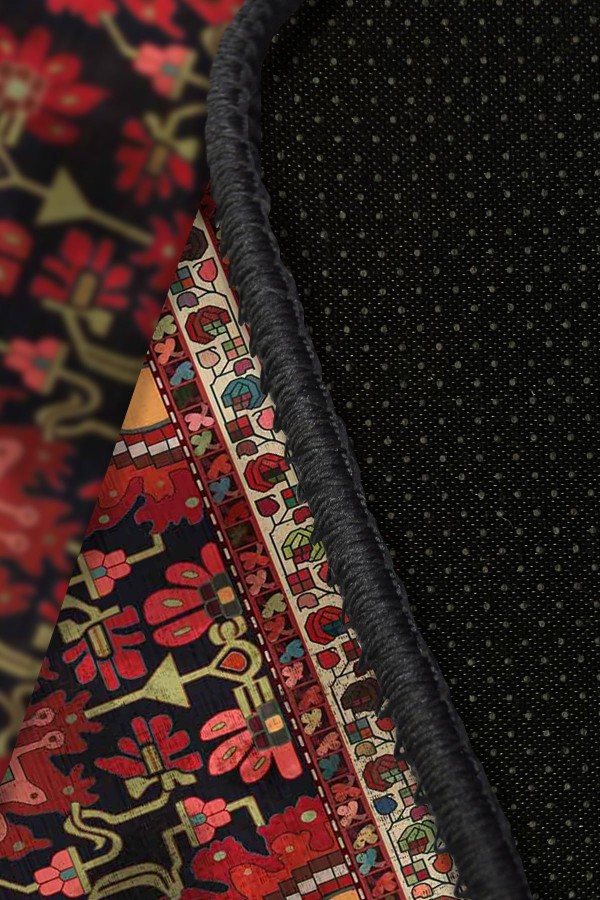 Rebecca Eskitme Desenli Pamuk Tabanlı Yıkanabilen Kaydırmaz Antibakteriyel Şönil Salon Halısı