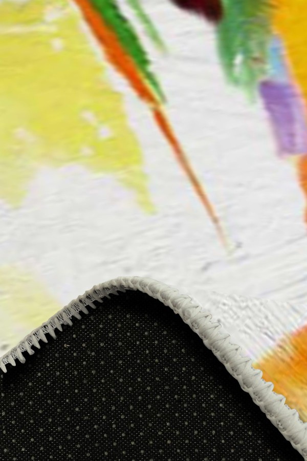 Lorane Desenli Pamuk Tabanlı Yıkanabilen Kaydırmaz Antibakteriyel Şönil Salon Halısı