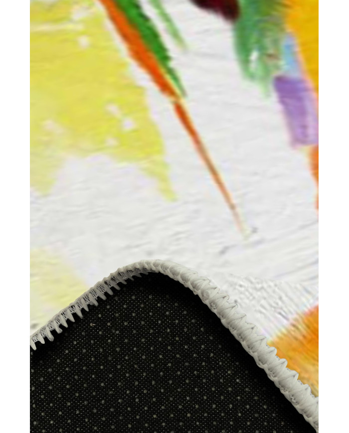 Lorane Desenli Pamuk Tabanlı Yıkanabilen Kaydırmaz Antibakteriyel Şönil Salon Halısı