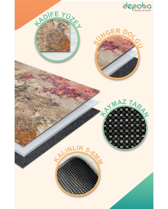 Anton Kadife Yıkanabilir Kaymaz Pamuk Tabanlı Antibakteriyel Salon Halısı