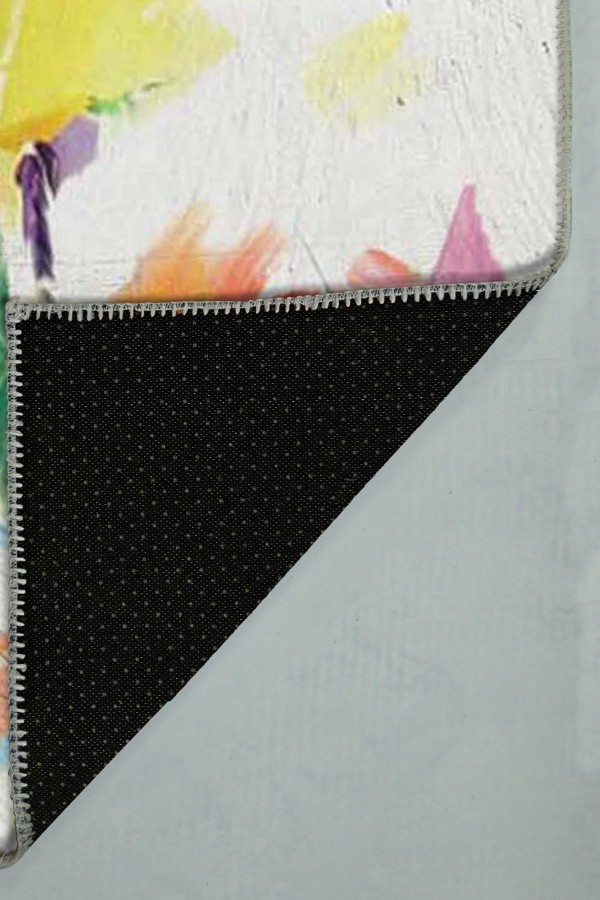 Lorane Desenli Pamuk Tabanlı Yıkanabilen Kaydırmaz Antibakteriyel Şönil Salon Halısı