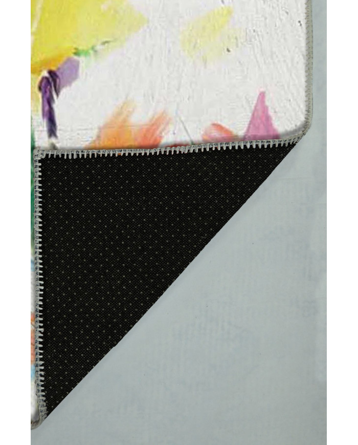 Lorane Desenli Pamuk Tabanlı Yıkanabilen Kaydırmaz Antibakteriyel Şönil Salon Halısı