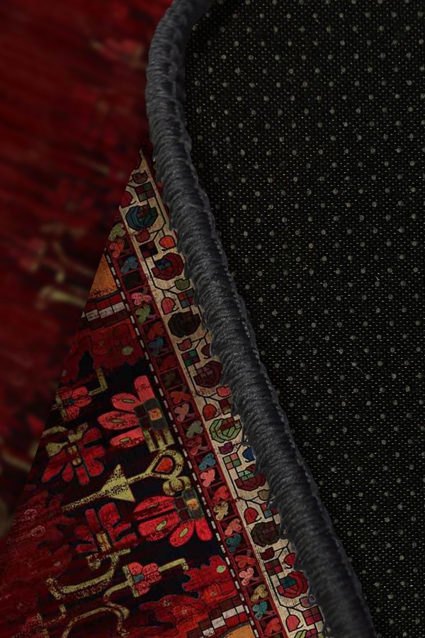 Lucy Eskitme Desenli Pamuk Tabanlı Yıkanabilen Kaydırmaz Antibakteriyel Şönil Salon Halısı