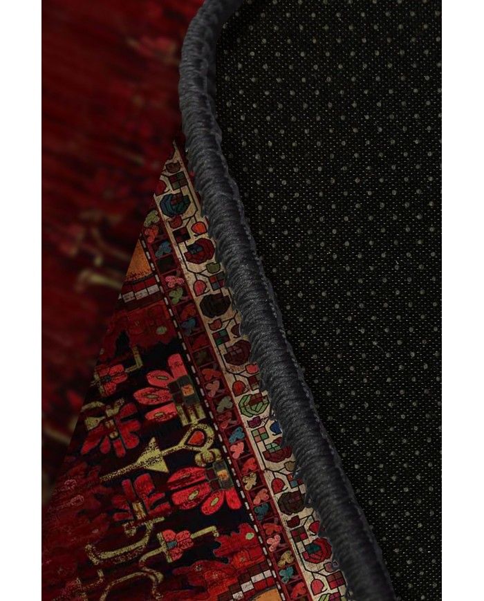 Lucy Eskitme Desenli Pamuk Tabanlı Yıkanabilen Kaydırmaz Antibakteriyel Şönil Salon Halısı