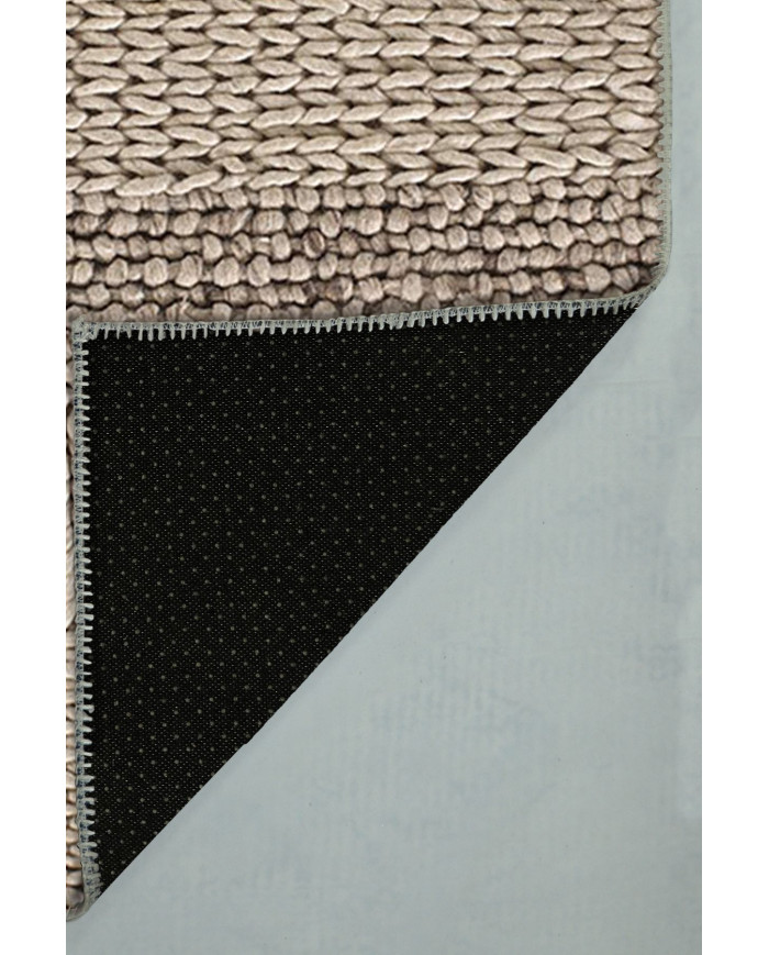 Vimini-Loop İskandinav Desenli Pamuk Tabanlı Yıkanabilen Kaydırmaz Antibakteriyel Şönil Salon Halısı