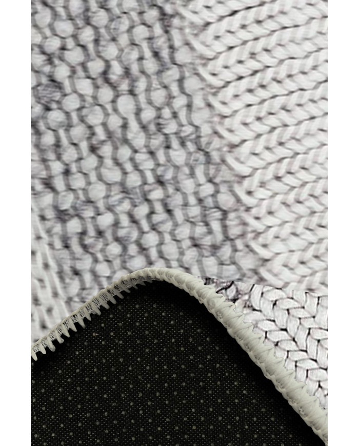 Loop İskandinav Desenli Pamuk Tabanlı Yıkanabilen Kaydırmaz Antibakteriyel Şönil Salon Halısı