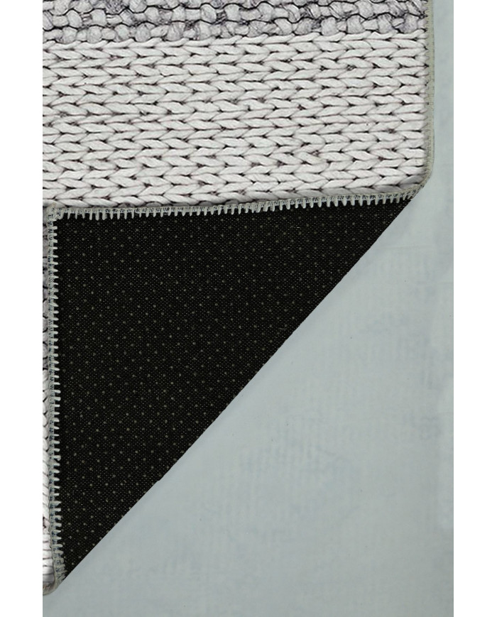 Loop İskandinav Desenli Pamuk Tabanlı Yıkanabilen Kaydırmaz Antibakteriyel Şönil Salon Halısı