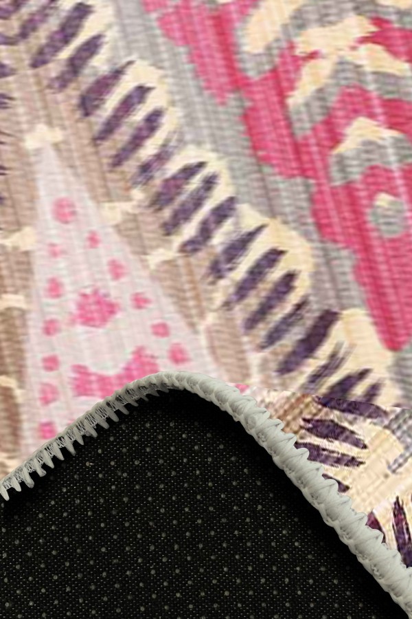 Lona Geometrik Desenli Pamuk Tabanlı Yıkanabilen Kaydırmaz Antibakteriyel Şönil Salon Halısı