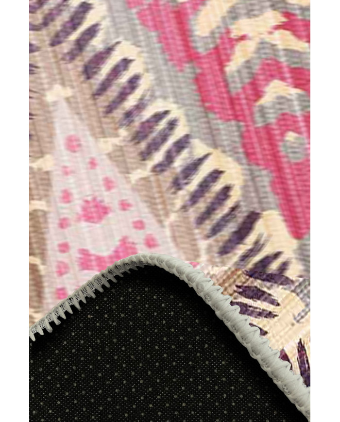 Lona Geometrik Desenli Pamuk Tabanlı Yıkanabilen Kaydırmaz Antibakteriyel Şönil Salon Halısı