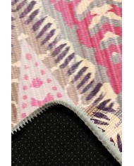 Lona Geometrik Desenli Pamuk Tabanlı Yıkanabilen Kaydırmaz Antibakteriyel Şönil Salon Halısı