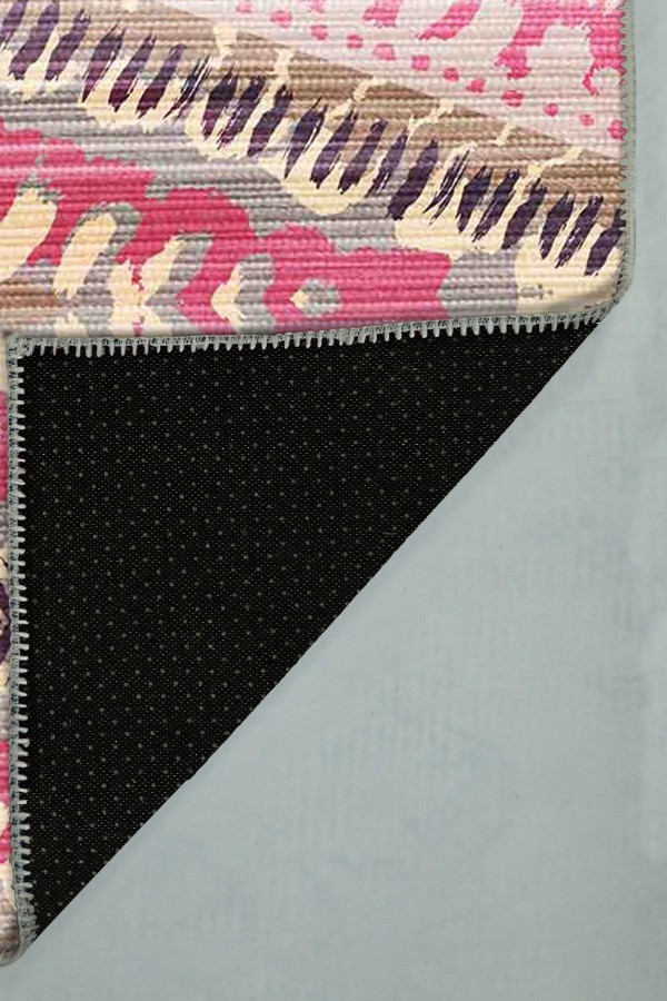 Lona Geometrik Desenli Pamuk Tabanlı Yıkanabilen Kaydırmaz Antibakteriyel Şönil Salon Halısı