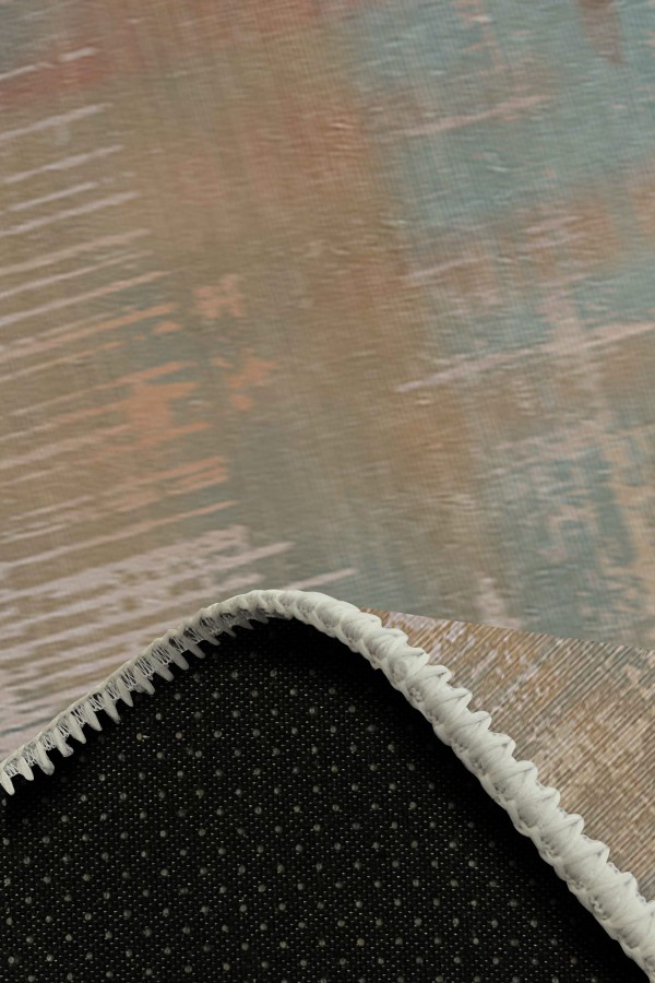 Lilac Renkli Desenli Pamuk Tabanlı Yıkanabilen Kaydırmaz Antibakteriyel Şönil Salon Halısı